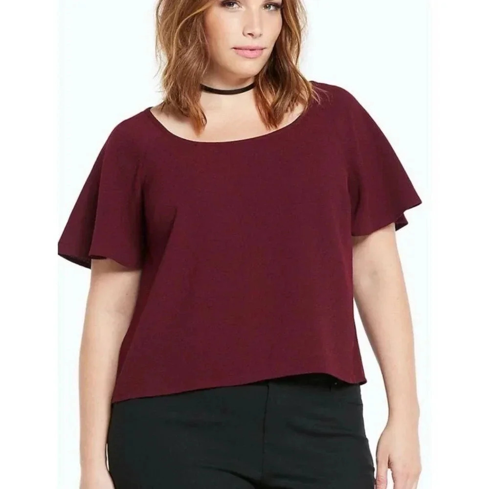 Torrid Womens 4 Crepe Burgundy Boxy Blouse
